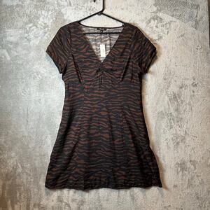 Madewell‎ V-neck Mini Dress Women's Abstract Animal Size 10 Brown Black